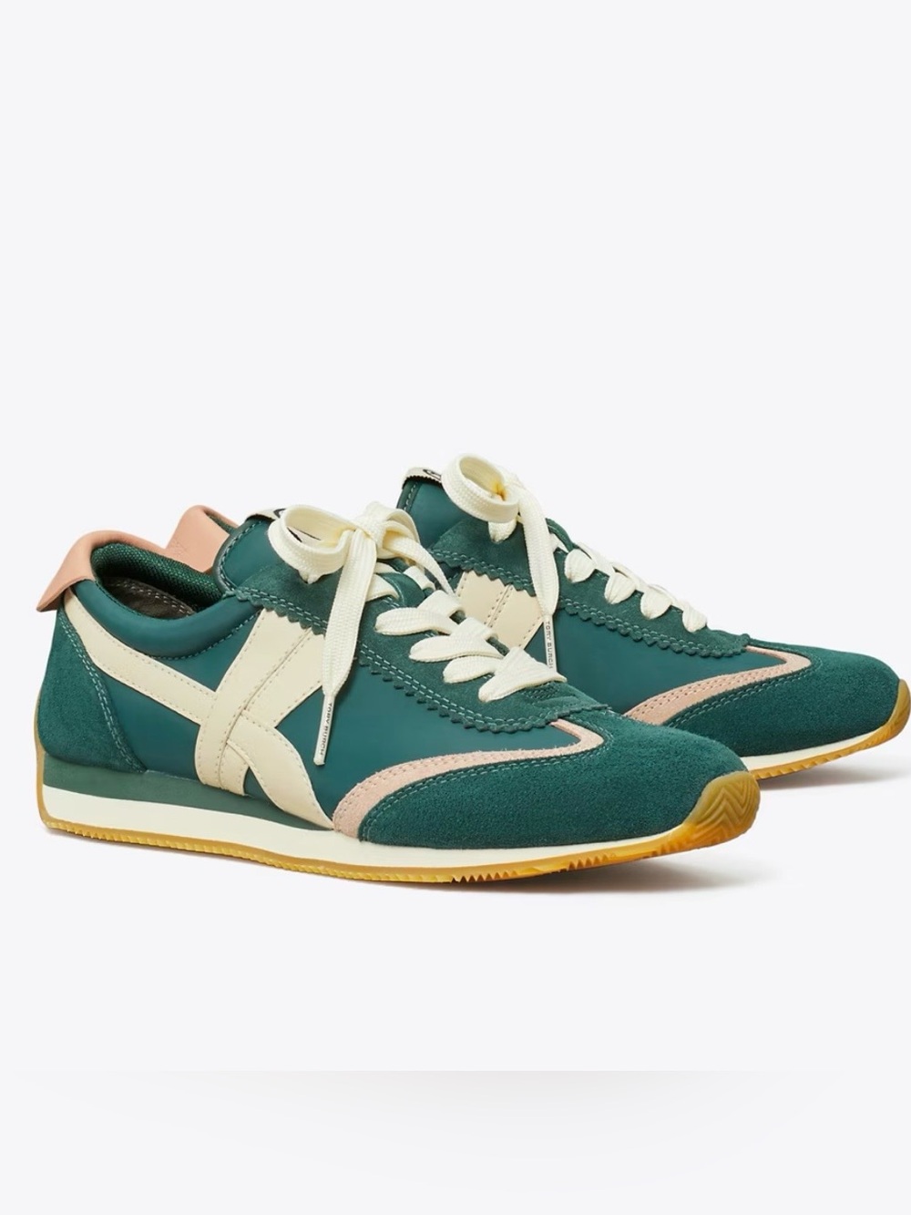 Tory Burch Women's HANK Nylon & Suede Sneakers, Bottle Green Size 8 (M) NEW